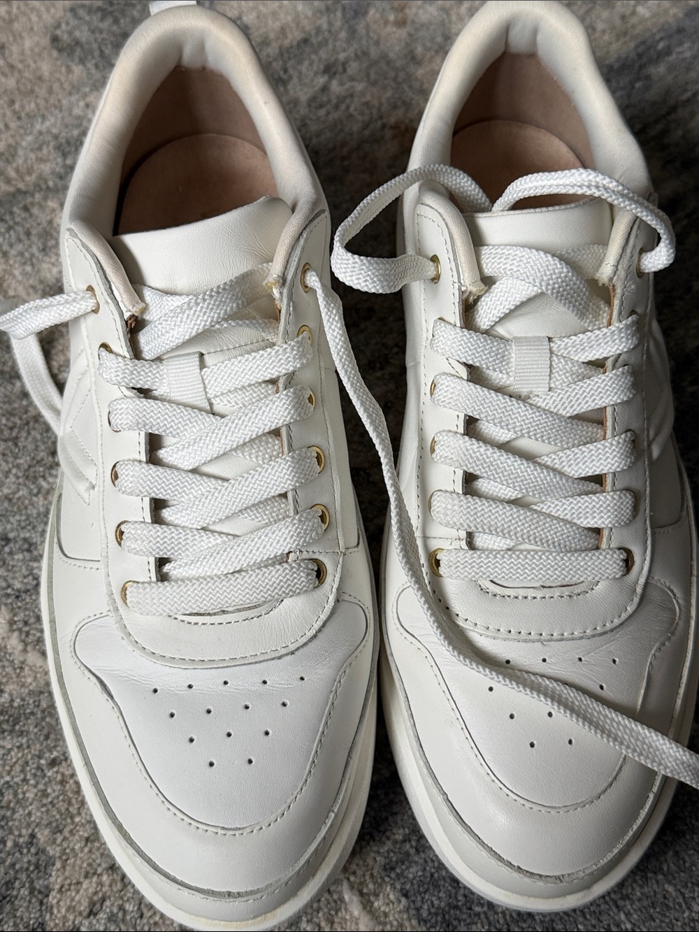 Vionic White Leather Sneakers with Gold-Tone Eyelets